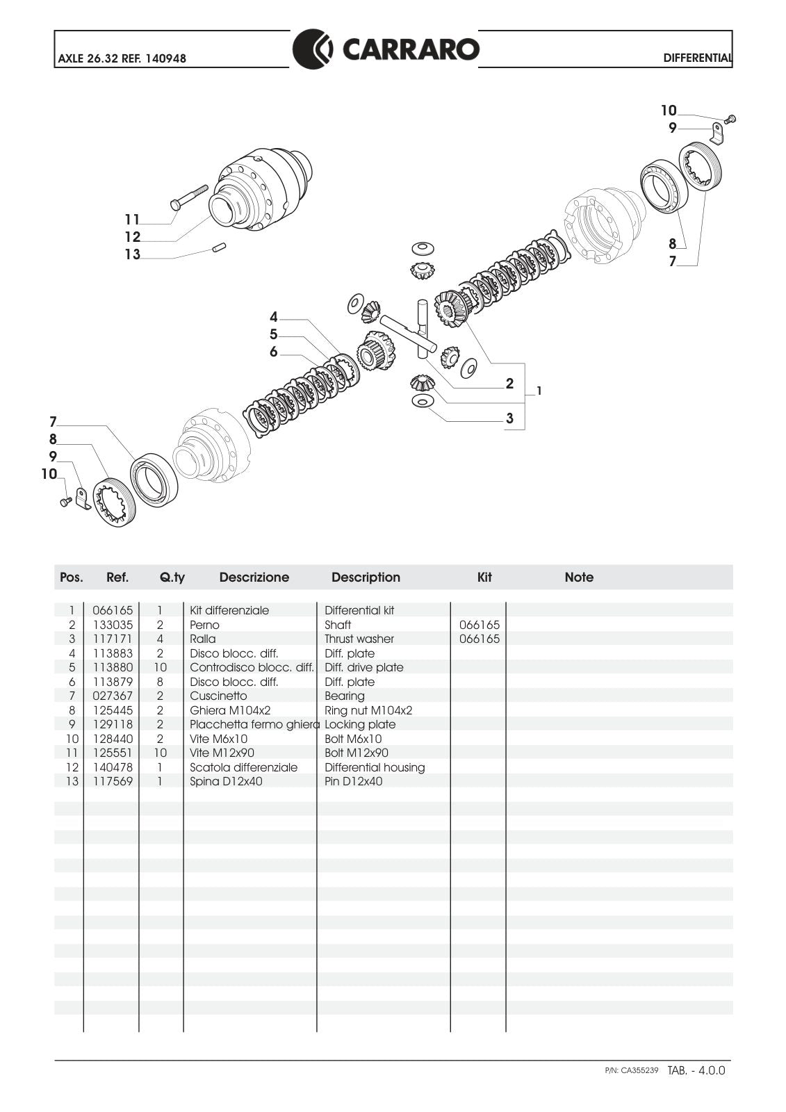 Carraro 26.32 Axle Parts Catalog (Ref. 140948) – sample page 2