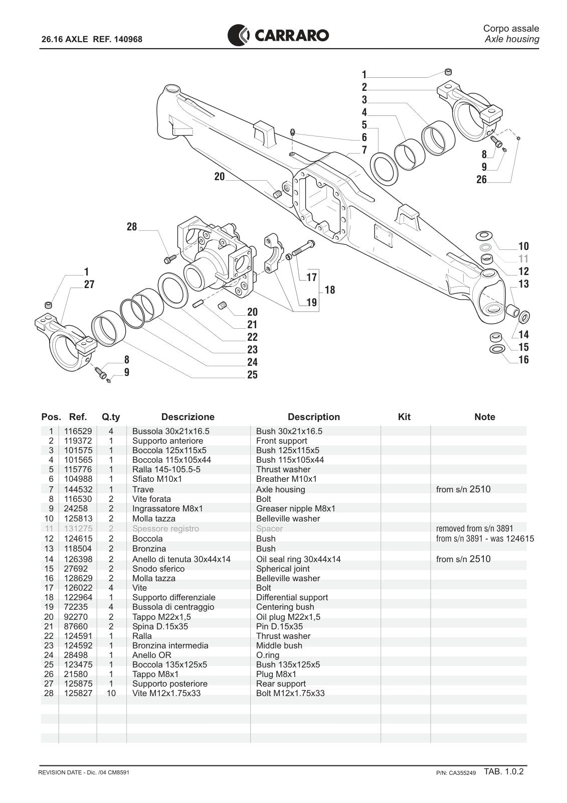 Carraro 26.16 Axle Parts Catalog (Ref. 140968) – sample page 1