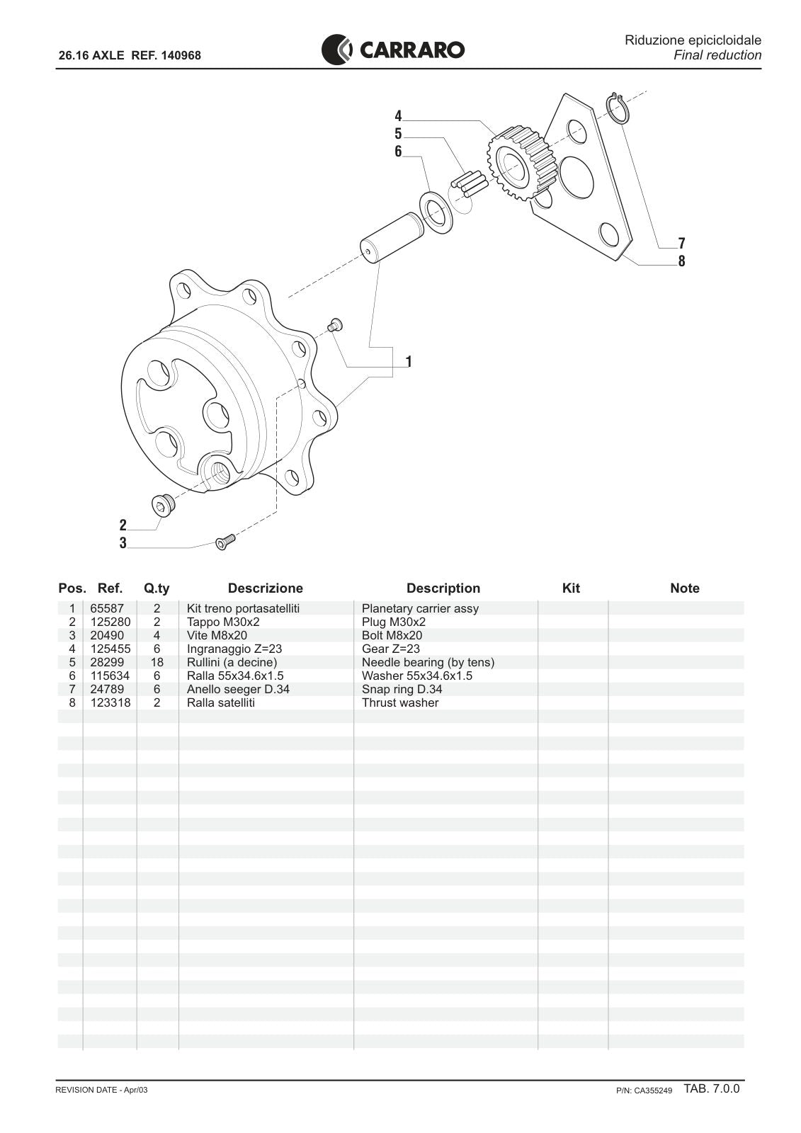 Carraro 26.16 Axle Parts Catalog (Ref. 140968) – sample page 3