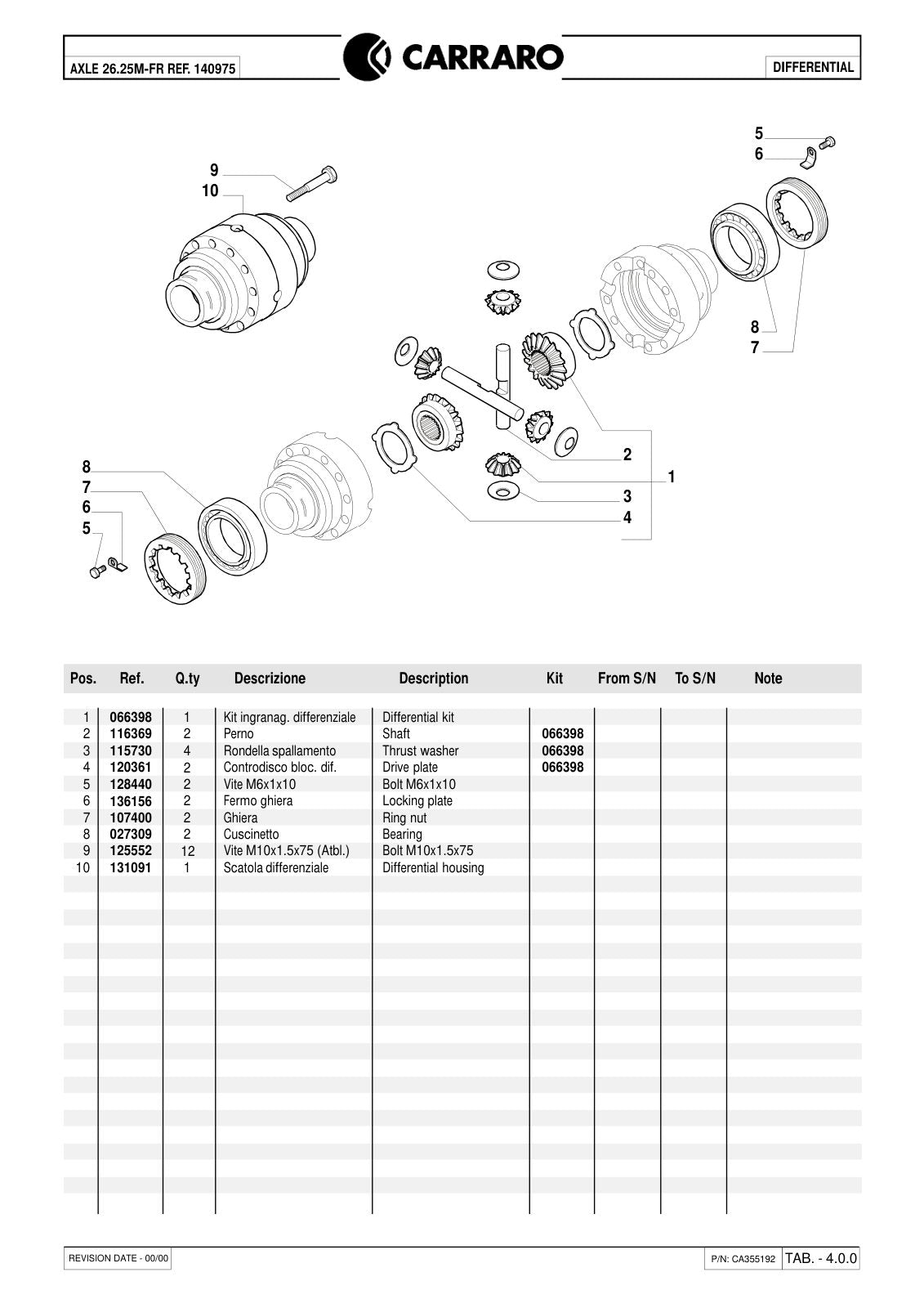 Carraro 26.25M-FR Axle Parts Catalog (Ref. 140975) – sample page 2