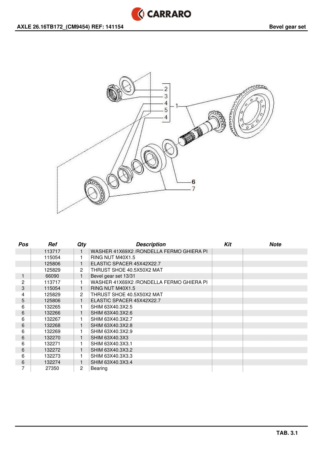 Carraro 26.16 + TB172 Axle with Transfer Box Parts Catalog (Ref. 141154) – sample page 2