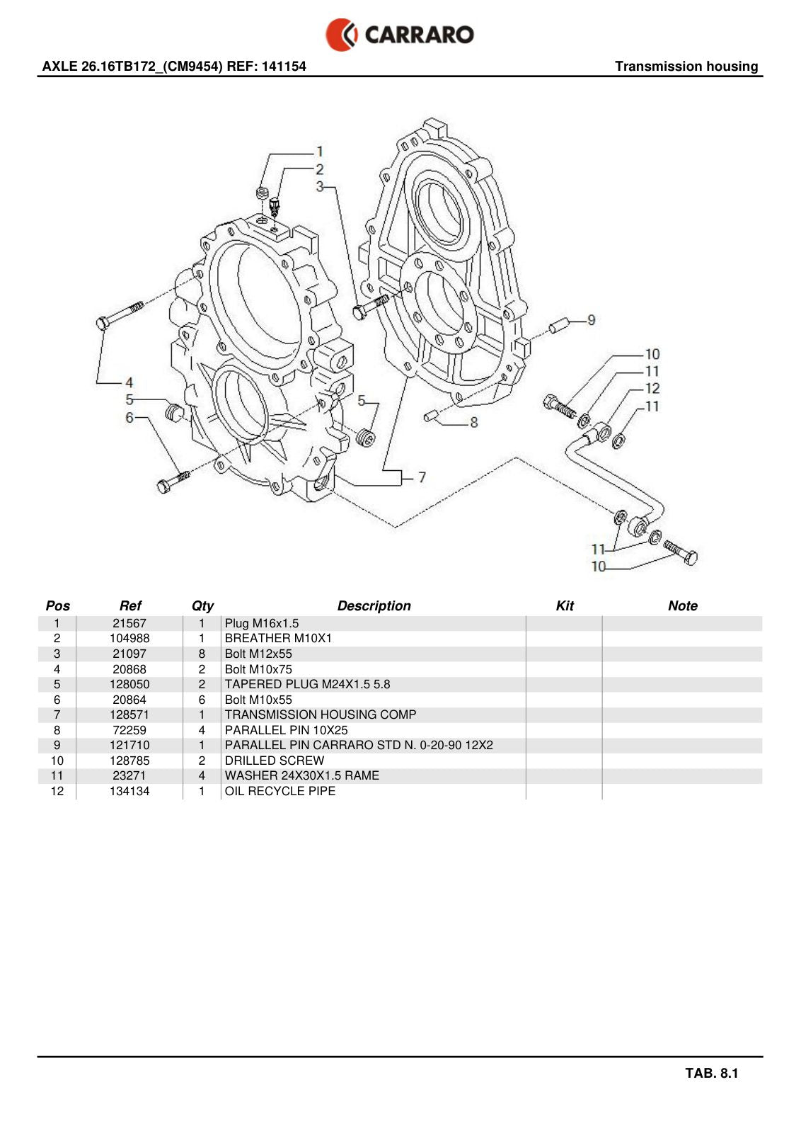 Carraro 26.16 + TB172 Axle with Transfer Box Parts Catalog (Ref. 141154) – sample page 3