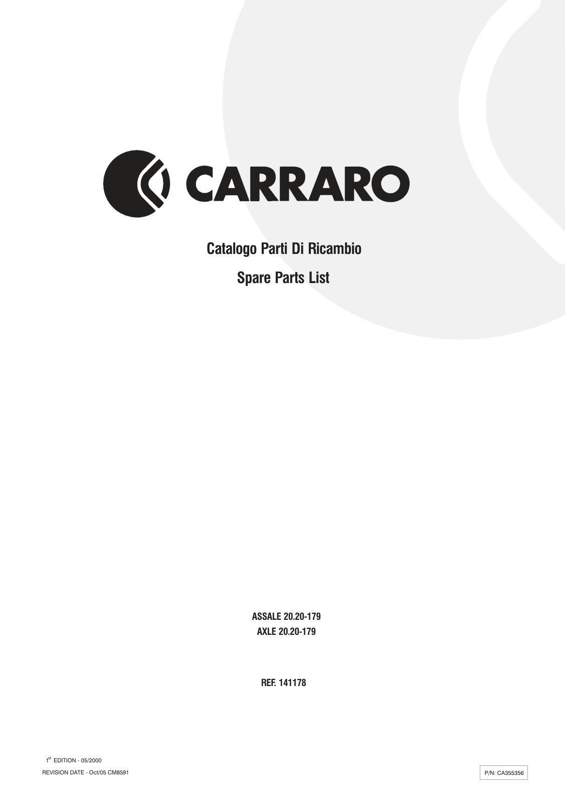 Carraro 20.20-179 Axle Parts Catalog (Ref. 141178) – cover