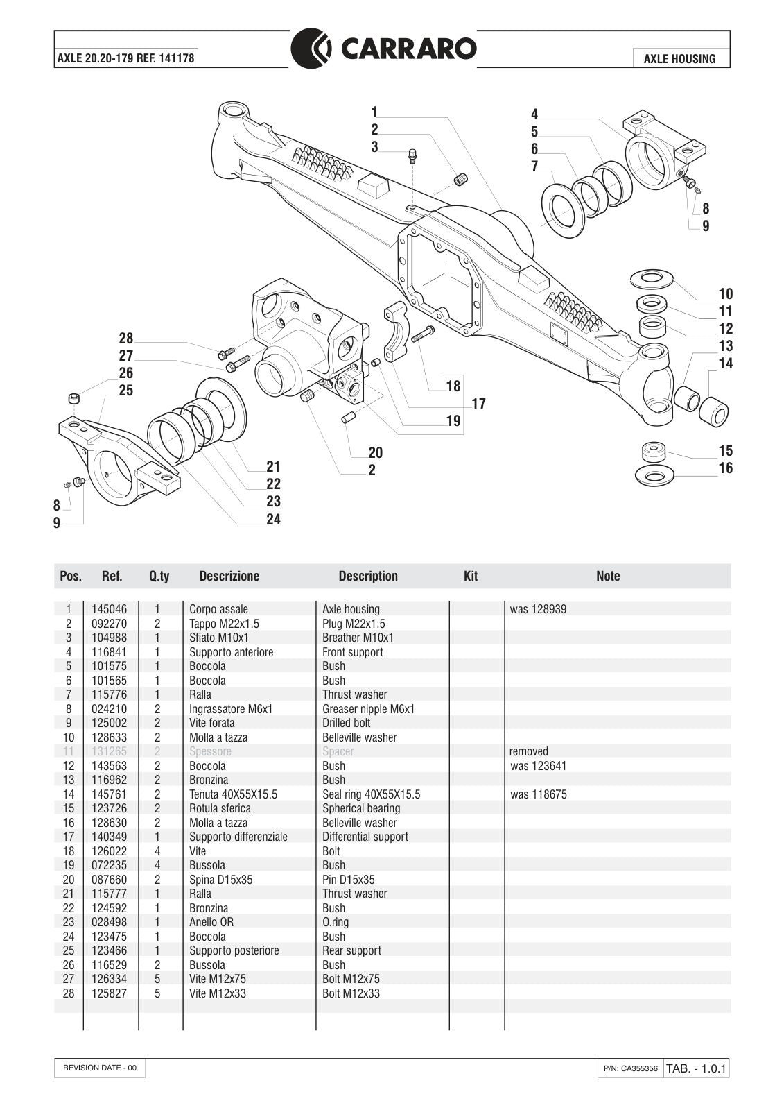 Carraro 20.20-179 Axle Parts Catalog (Ref. 141178) – sample page 1