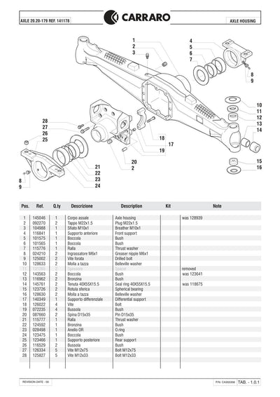 Carraro 20.20-179 Axle Parts Catalog (Ref. 141178) – sample page 1