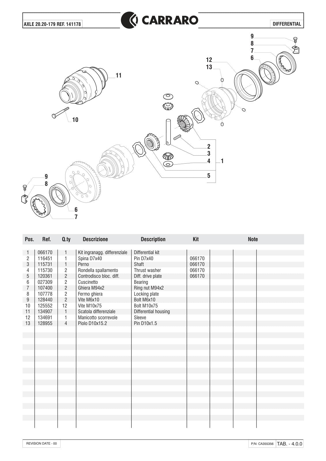 Carraro 20.20-179 Axle Parts Catalog (Ref. 141178) – sample page 2