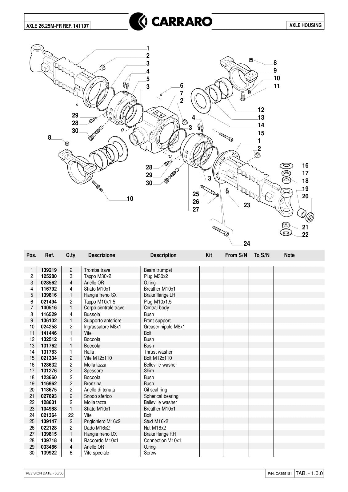 Carraro 26.25M-FR Axle Parts Catalog (Ref. 141197) – sample page 1