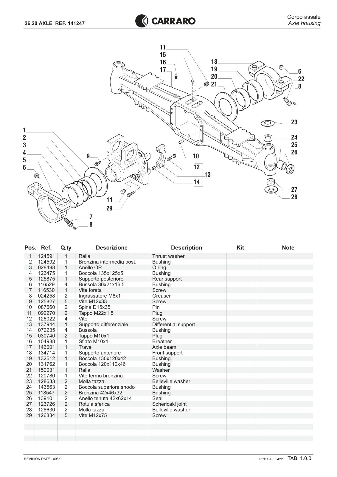 Carraro 26.20 Axle Parts Catalog (Ref. 141247) – sample page 1