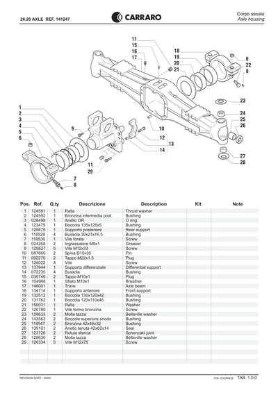 Carraro 26.20 Axle Parts Catalog (Ref. 141247) – sample page 1