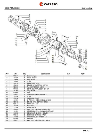 Carraro Axle Parts Catalog (Ref. 141249) – sample page 1