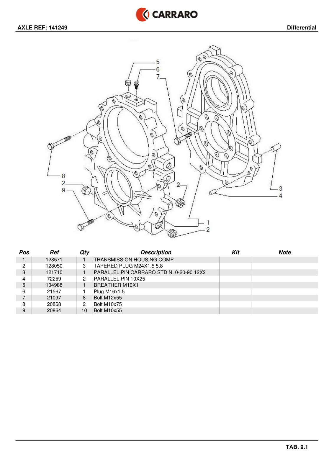 Carraro Axle Parts Catalog (Ref. 141249) – sample page 3
