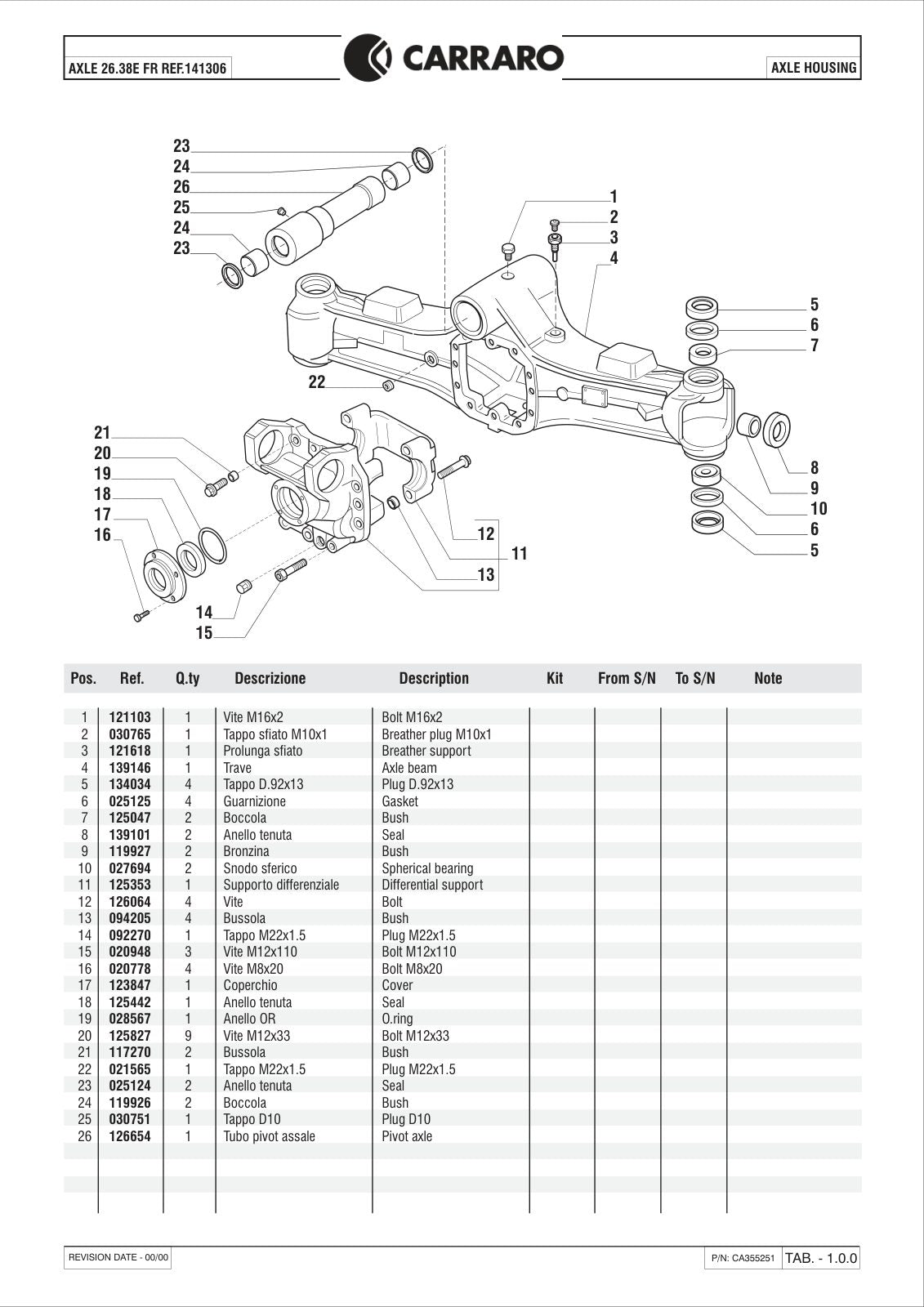 Carraro 26.38E FR Axle Parts Catalog (Ref. 141306) – sample page 1