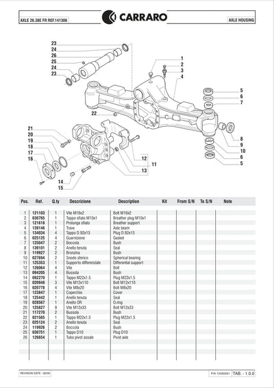 Carraro 26.38E FR Axle Parts Catalog (Ref. 141306) – sample page 1
