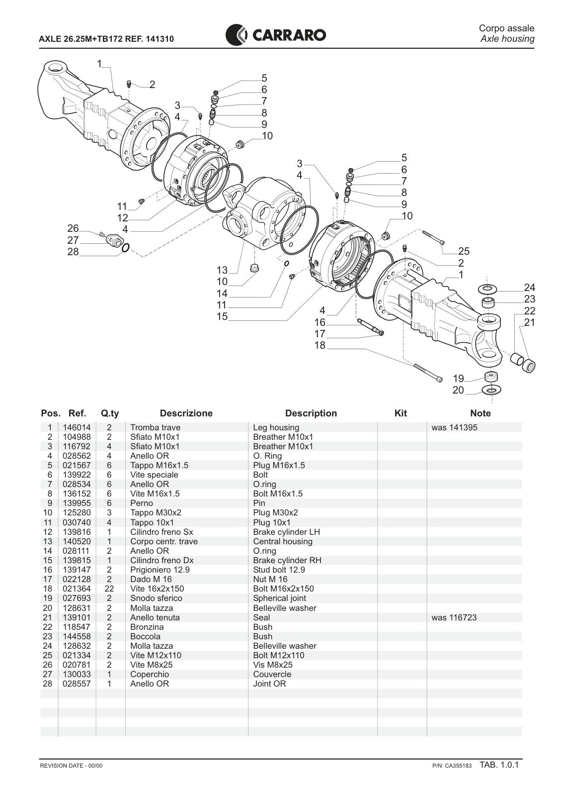 Carraro 26.25M + TB172 Axle with Transfer Box Parts Catalog (Ref. 141310) – sample page 1