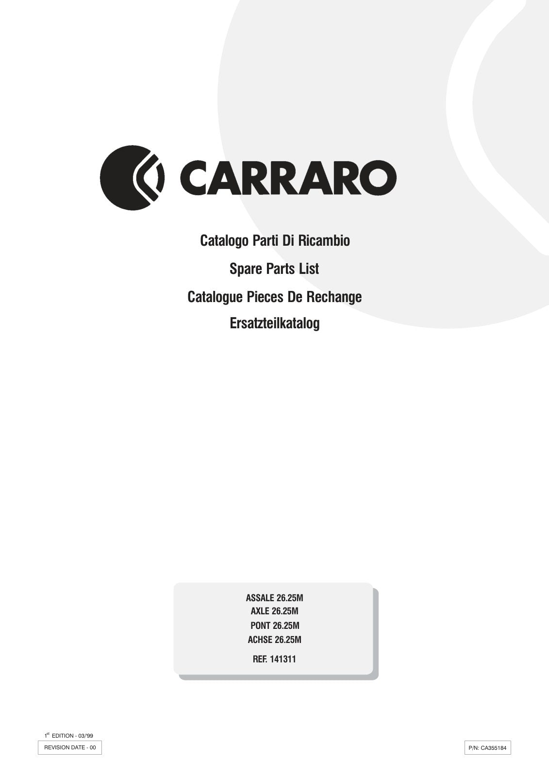 Carraro 26.25M Axle Parts Catalog (Ref. 141311) – cover