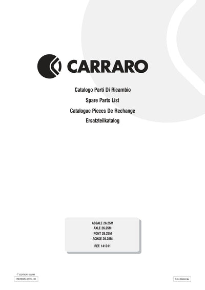 Carraro 26.25M Axle Parts Catalog (Ref. 141311) – cover