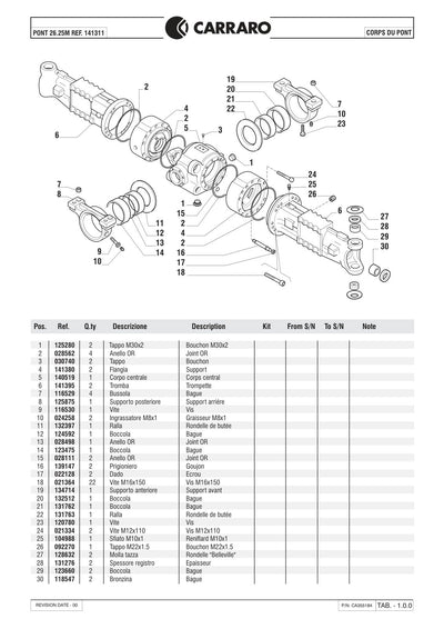 Carraro 26.25M Axle Parts Catalog (Ref. 141311) – sample page 1