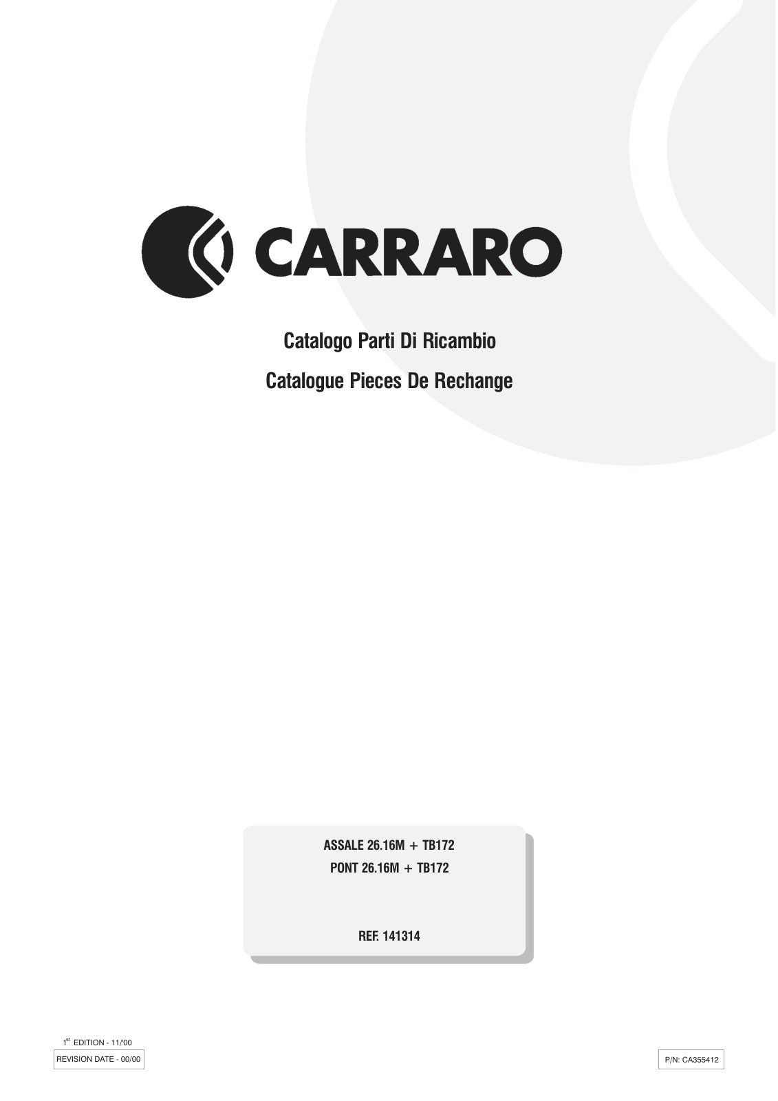 Carraro 26.16M + TB172 Axle with Transfer Box Parts Catalog (Ref. 141314) – cover