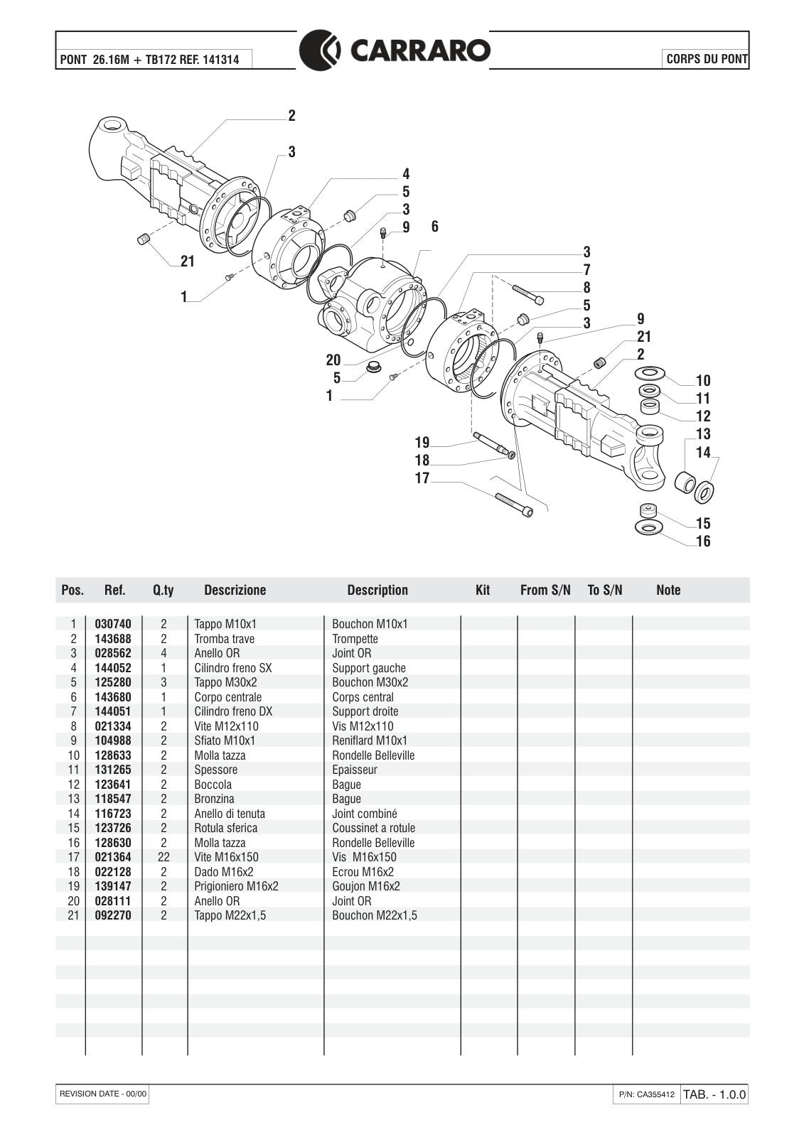 Carraro 26.16M + TB172 Axle with Transfer Box Parts Catalog (Ref. 141314) – sample page 1