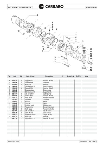Carraro 26.16M + TB172 Axle with Transfer Box Parts Catalog (Ref. 141314) – sample page 1