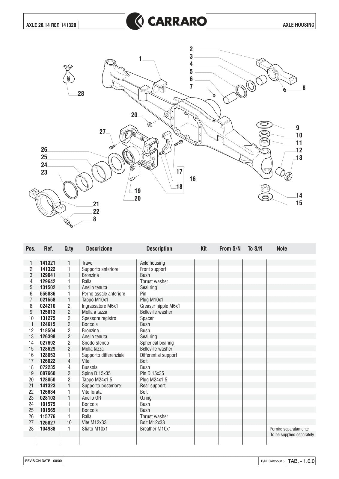 Carraro 20.14 Front Axle Parts Catalog (Ref. 141320) – sample page 1