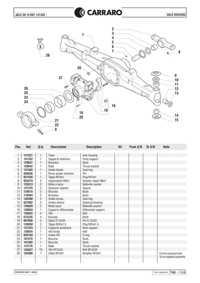 Carraro 20.14 Front Axle Parts Catalog (Ref. 141320) – sample page 1