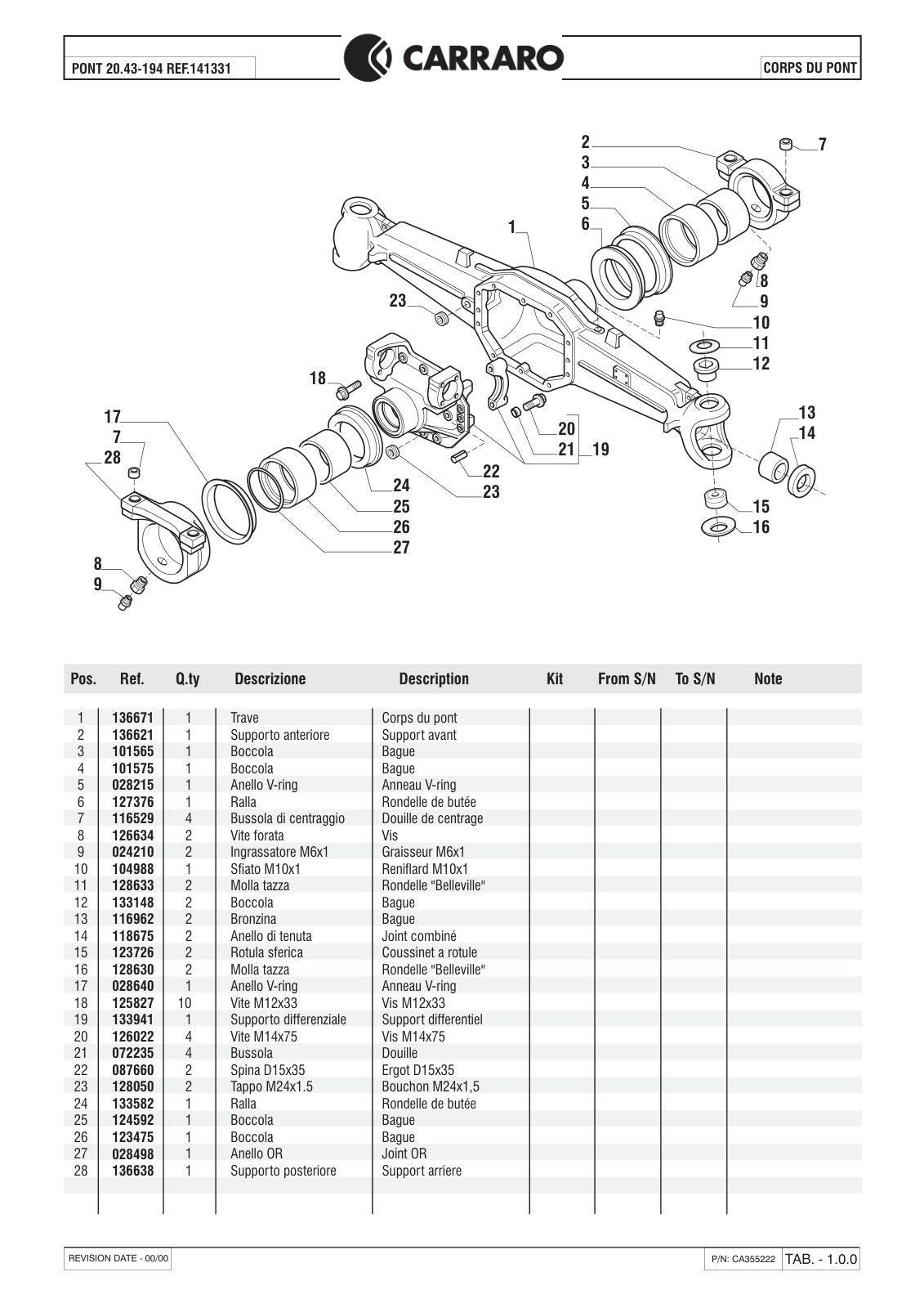 Carraro 20.43-194 Axle Parts Catalog (Ref. 141331) – sample page 1