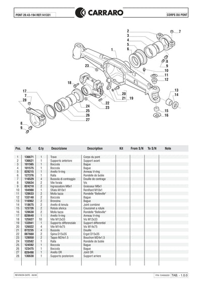 Carraro 20.43-194 Axle Parts Catalog (Ref. 141331) – sample page 1