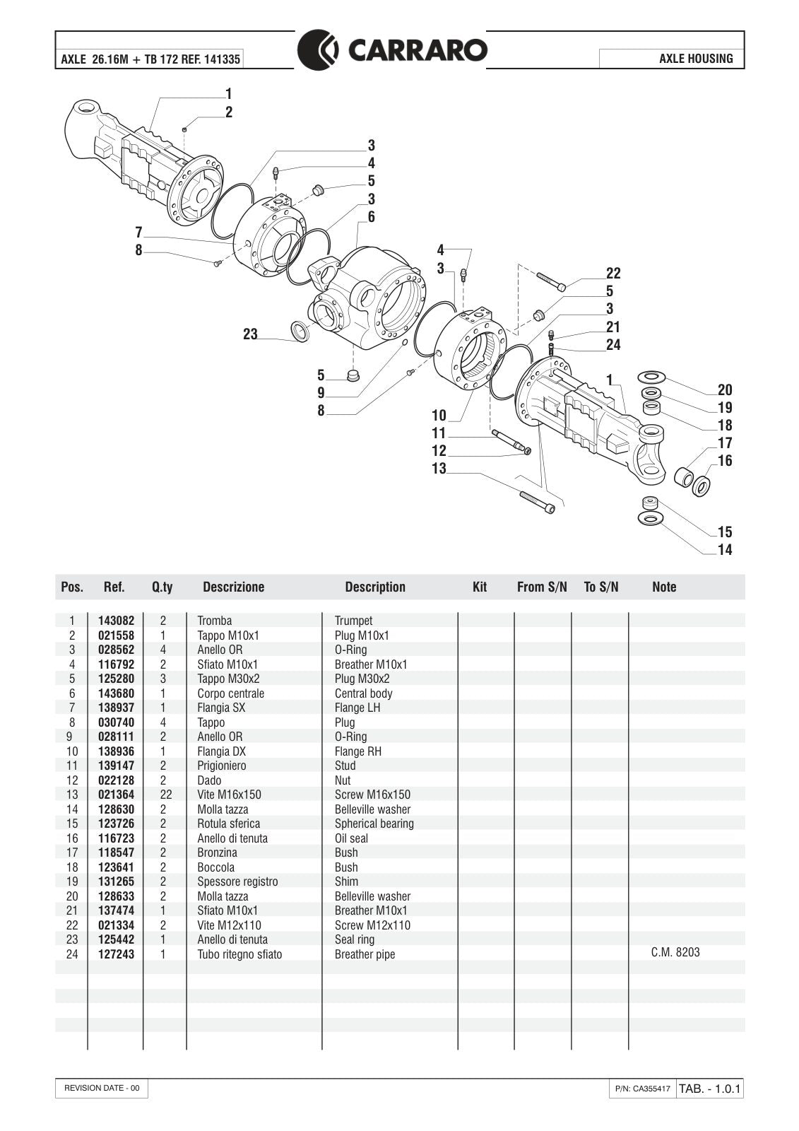 Carraro 26.16M + TB172 Axle with Transfer Box Parts Catalog (Ref. 141335) – sample page 1