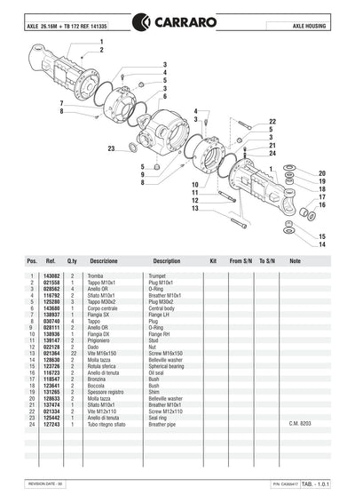 Carraro 26.16M + TB172 Axle with Transfer Box Parts Catalog (Ref. 141335) – sample page 1