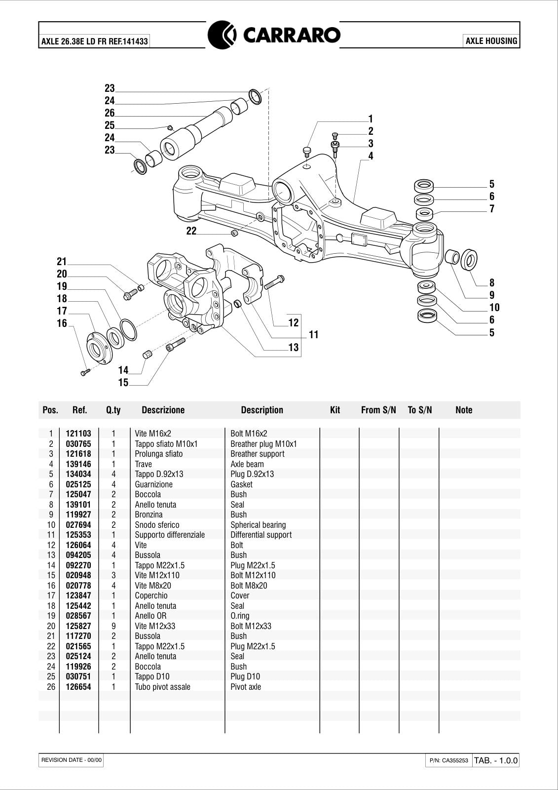 Carraro 26.38E Axle Parts Catalog (Ref. 141433) – sample page 1