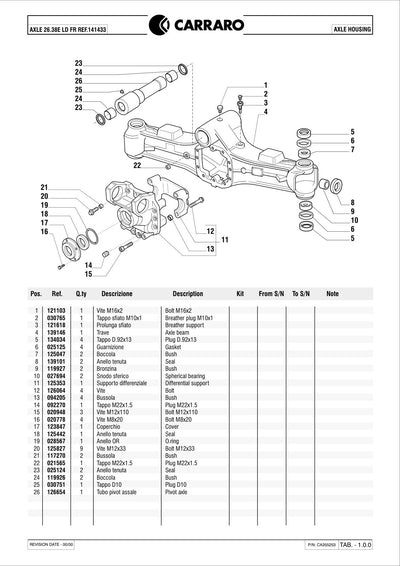Carraro 26.38E Axle Parts Catalog (Ref. 141433) – sample page 1