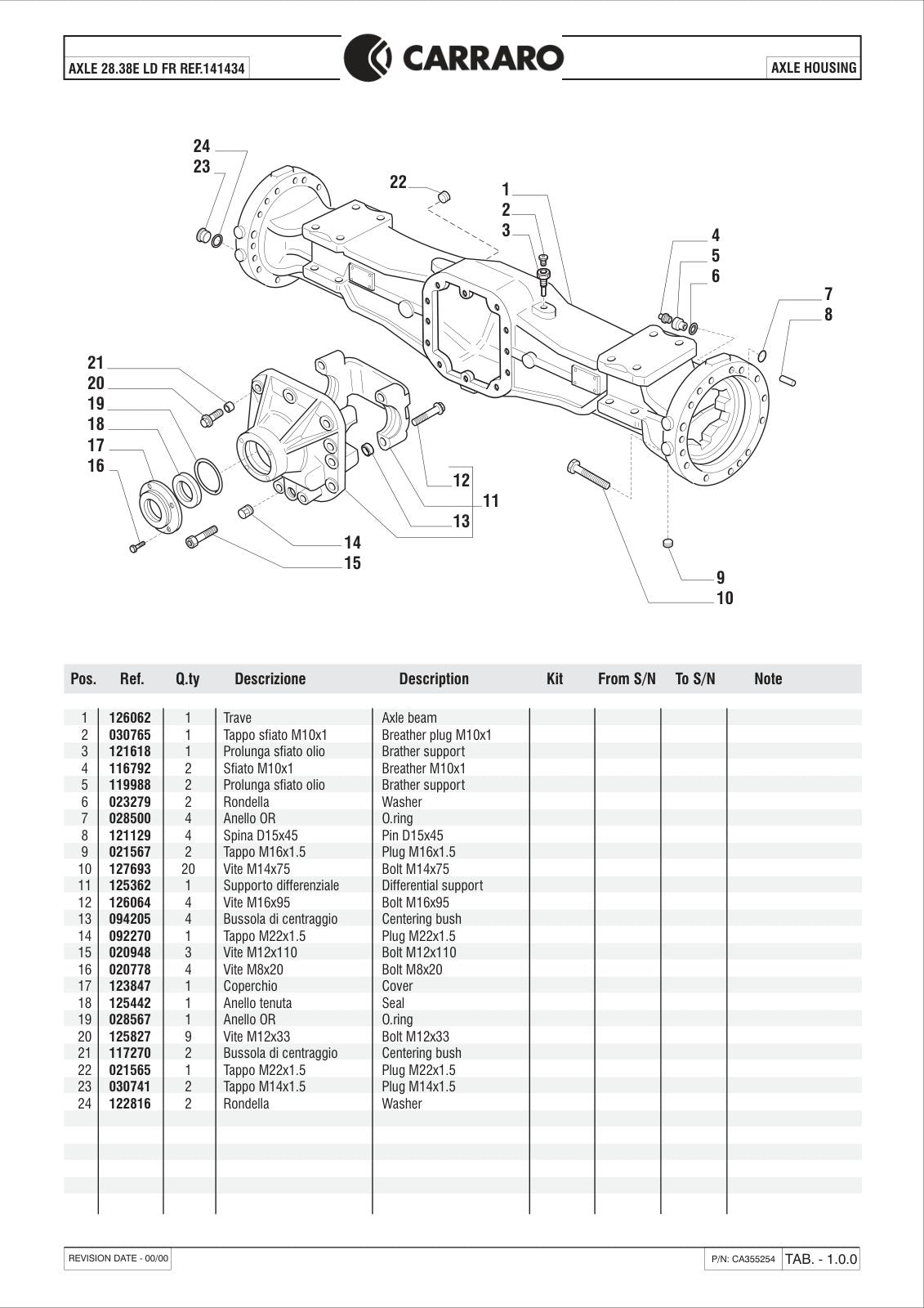 Carraro 28.38E Axle Parts Catalog (Ref. 141434) – sample page 1