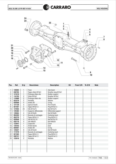 Carraro 28.38E Axle Parts Catalog (Ref. 141434) – sample page 1