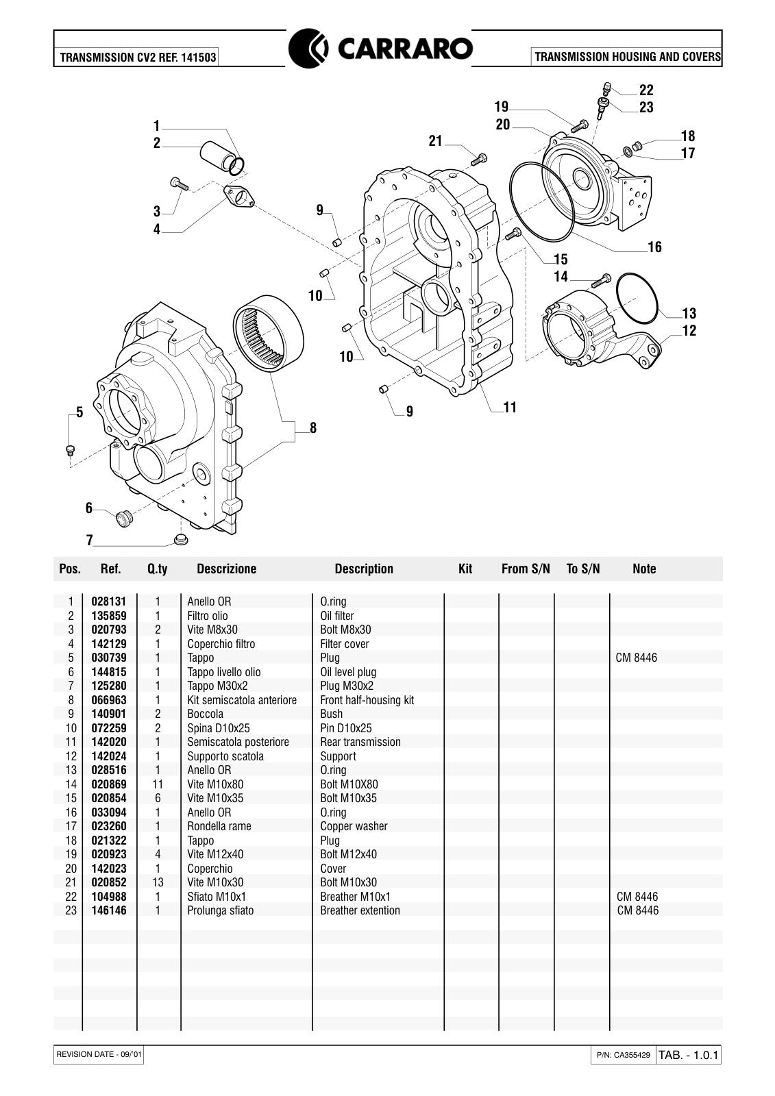 Carraro Transmission Parts Catalog (Ref. 141503) – sample page 1