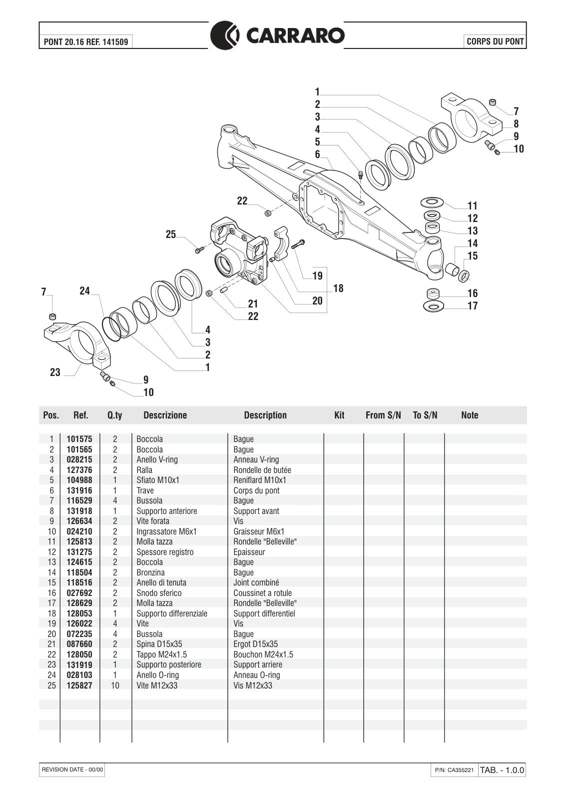 Carraro 20.16 Axle Parts Catalog (Ref. 141509) – sample page 1