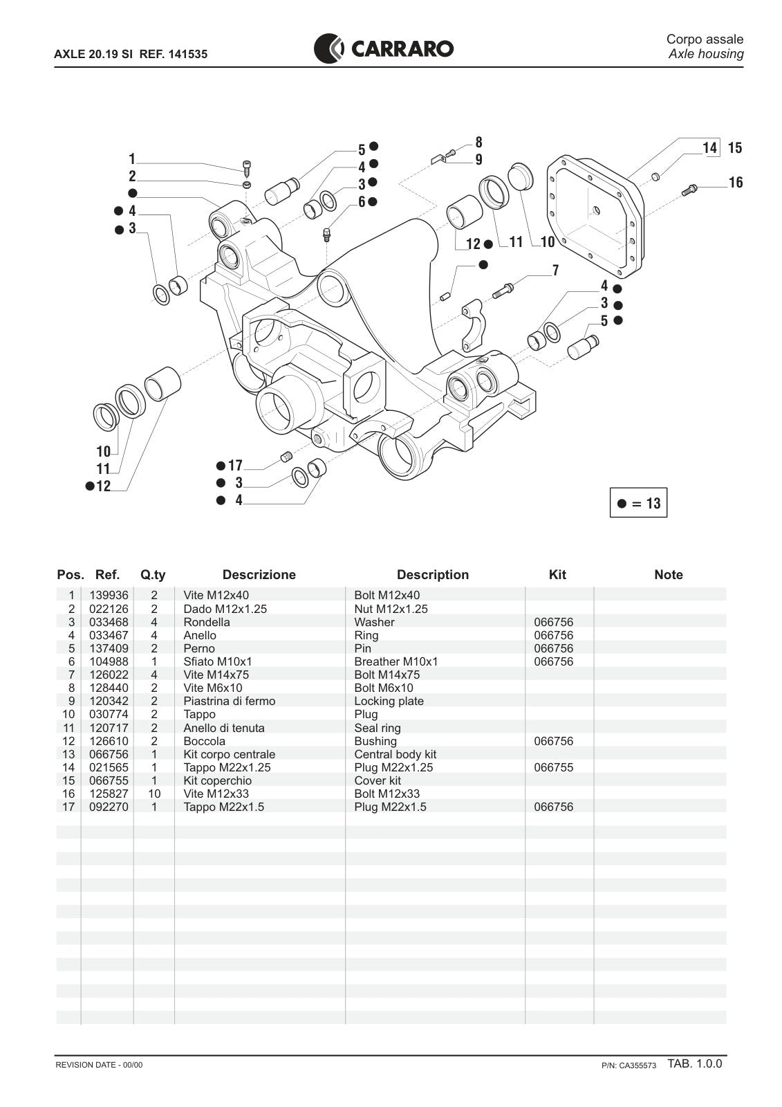 Carraro 20.19 Axle Parts Catalog (Ref. 141535) – sample page 1