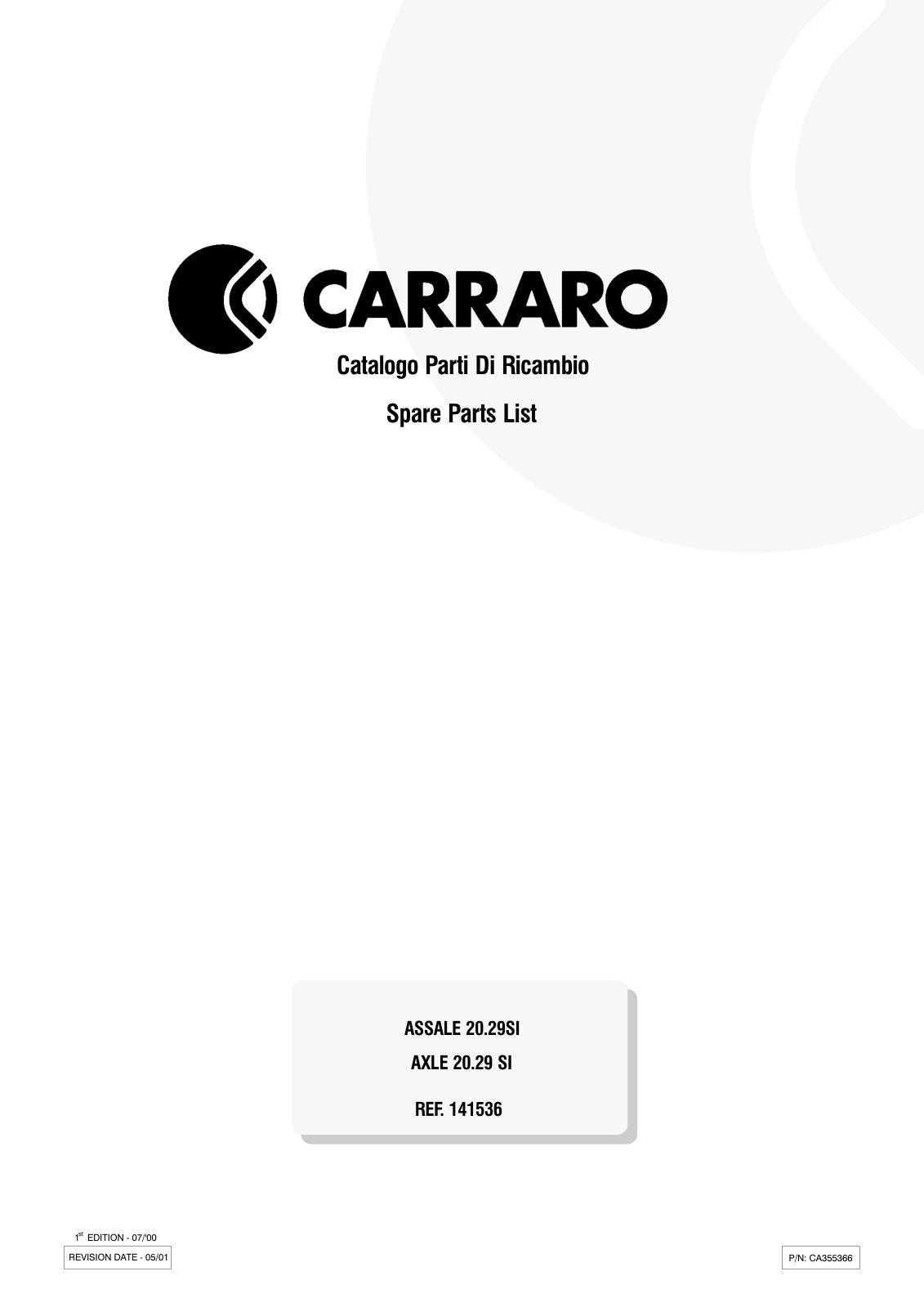 Carraro 20.29 Axle Parts Catalog (Ref. 141536) – cover