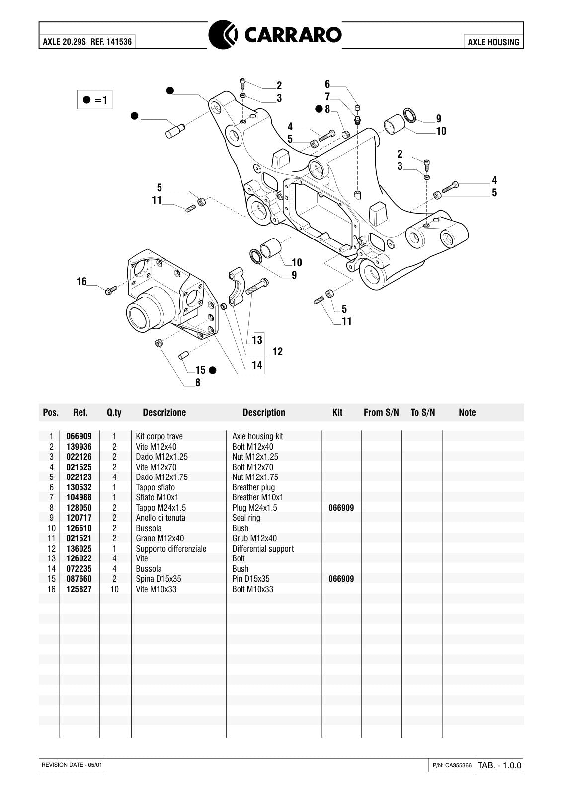 Carraro 20.29 Axle Parts Catalog (Ref. 141536) – sample page 1