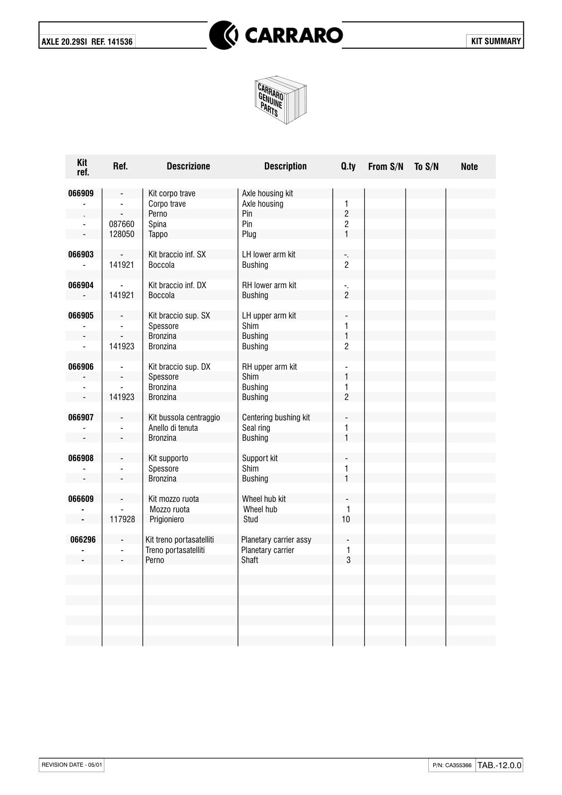 Carraro 20.29 Axle Parts Catalog (Ref. 141536) – sample page 3