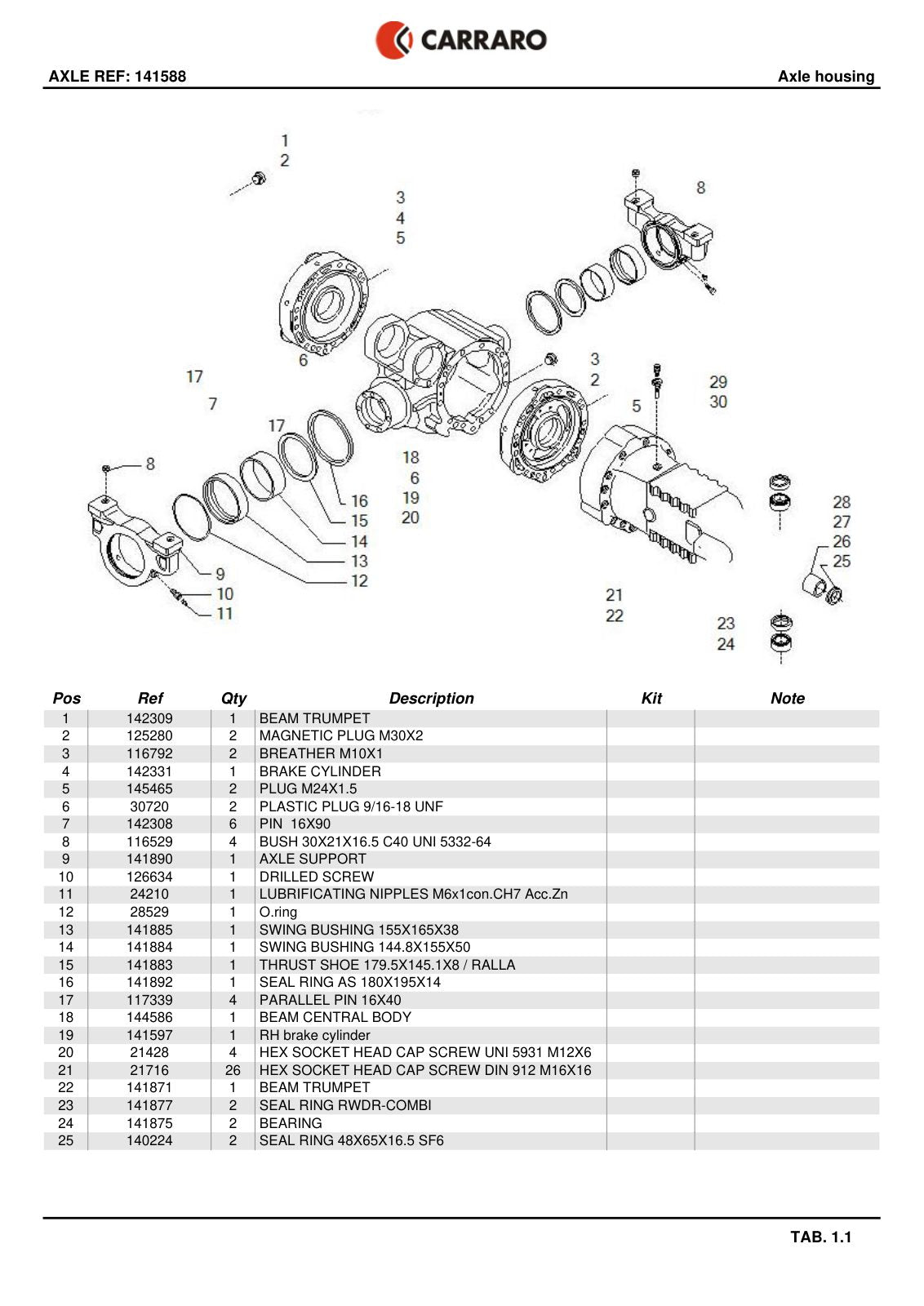 Carraro Axle Parts Catalog (Ref. 141588) – sample page 1