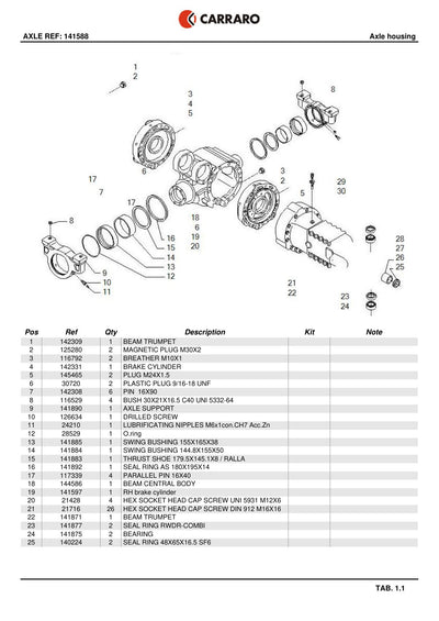 Carraro Axle Parts Catalog (Ref. 141588) – sample page 1