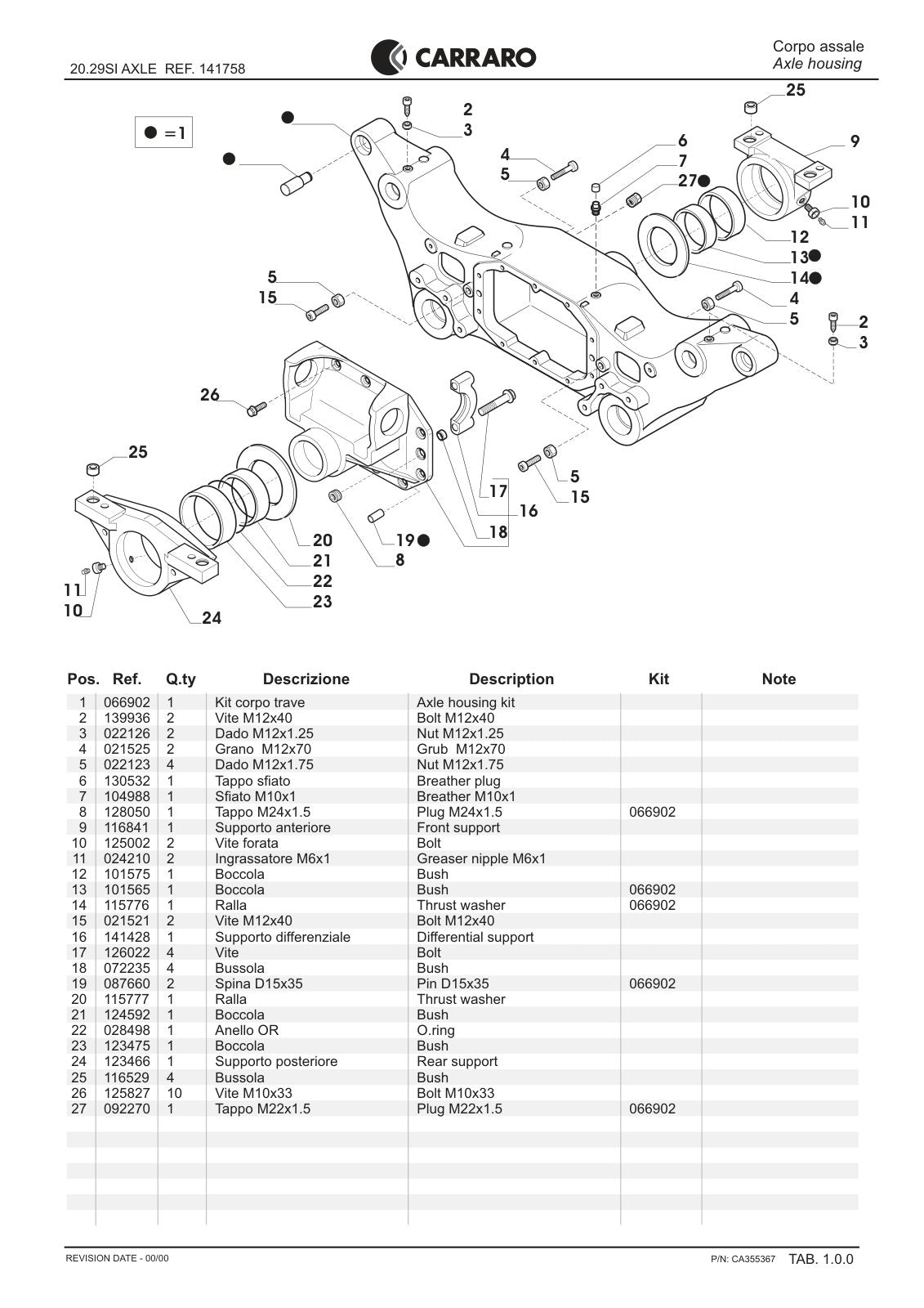 Carraro 20.29SI Axle Parts Catalog (Ref. 141758) – sample page 1