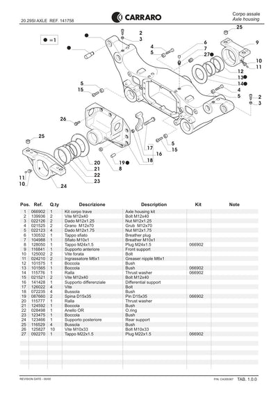 Carraro 20.29SI Axle Parts Catalog (Ref. 141758) – sample page 1