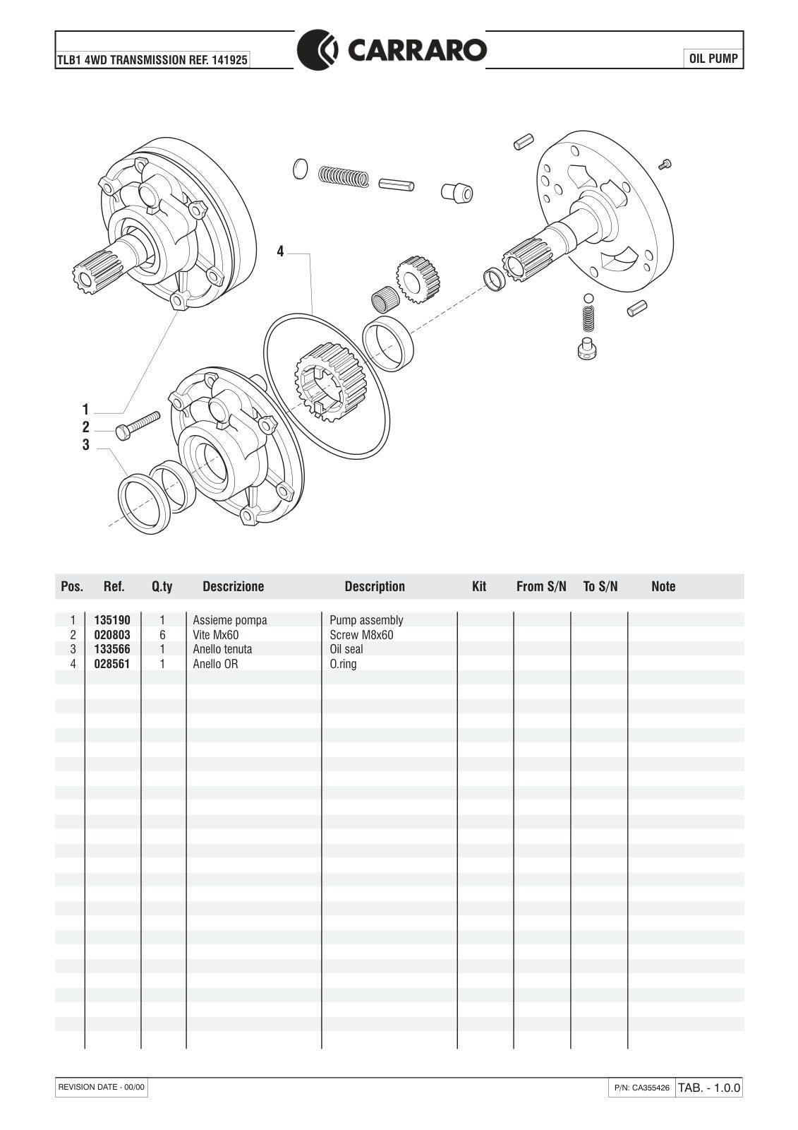 Carraro TLB1 Transmission Parts Catalog (Ref. 141925) – sample page 1