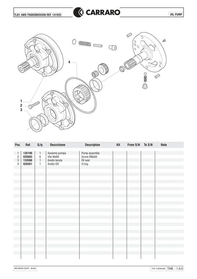 Carraro TLB1 Transmission Parts Catalog (Ref. 141925) – sample page 1