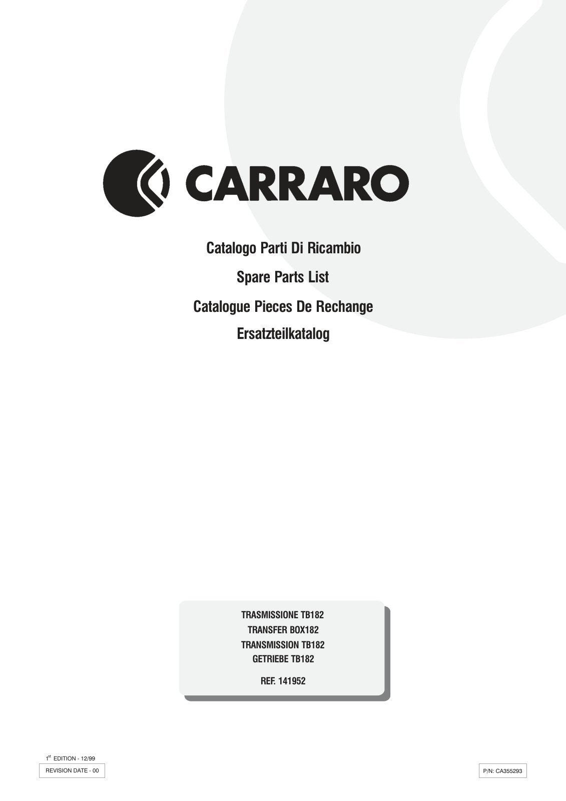 Carraro TB182 Transfer Box Parts Catalog (Ref. 141952) – cover