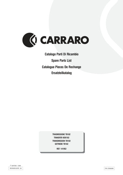 Carraro TB182 Transfer Box Parts Catalog (Ref. 141952) – cover
