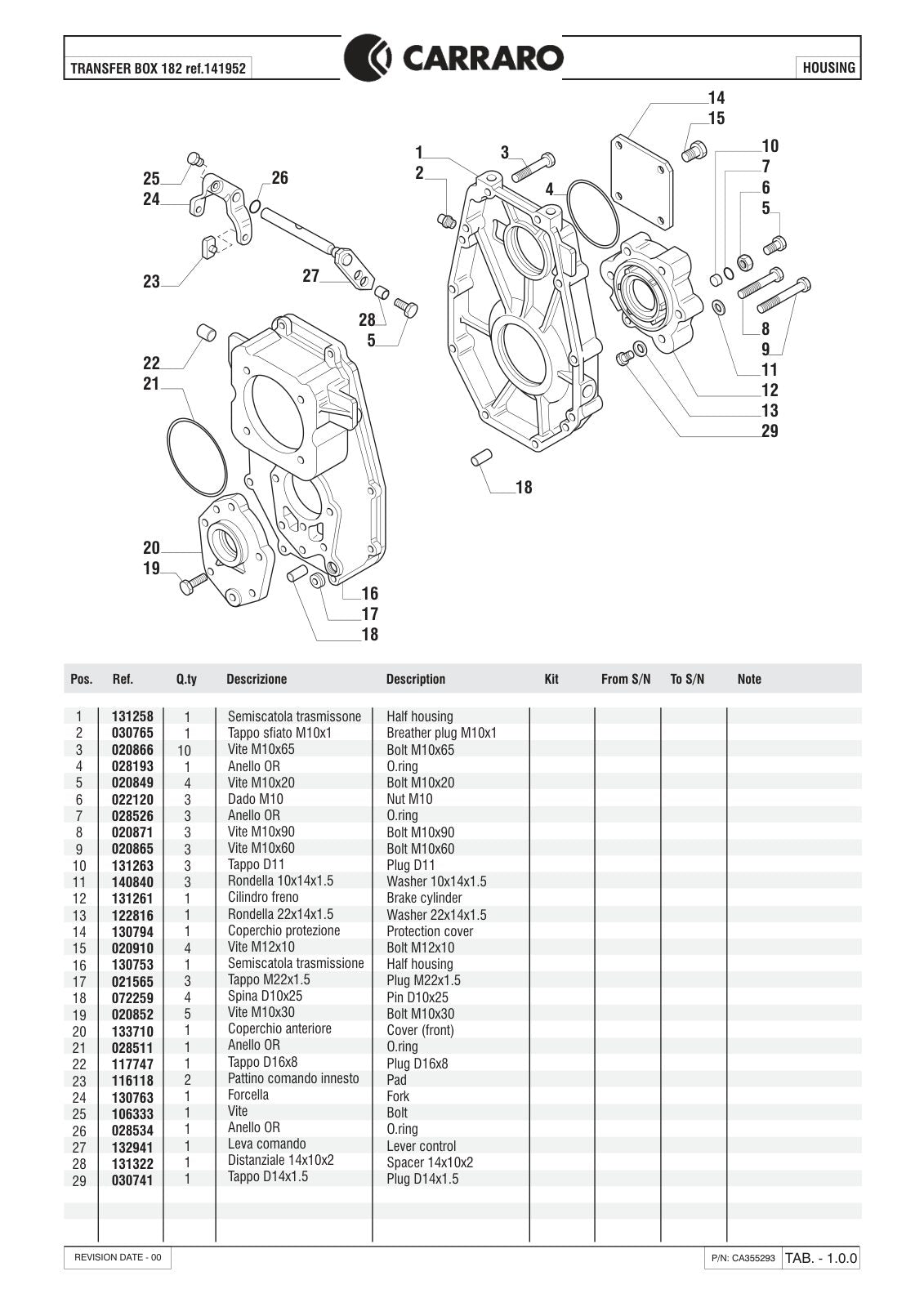 Carraro TB182 Transfer Box Parts Catalog (Ref. 141952) – sample page 1
