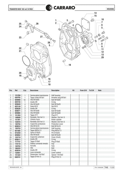 Carraro TB182 Transfer Box Parts Catalog (Ref. 141952) – sample page 1